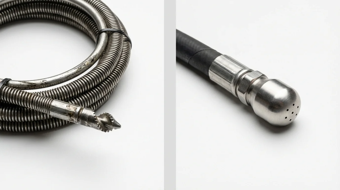 Drain snake cable and hydro jetting nozzle used for drain cleaning in Mount Vernon, MO