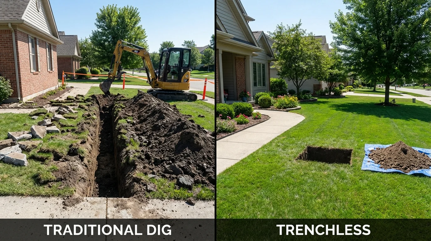 Trenchless sewer repair with minimal yard damage versus traditional excavation in Mount Vernon, MO